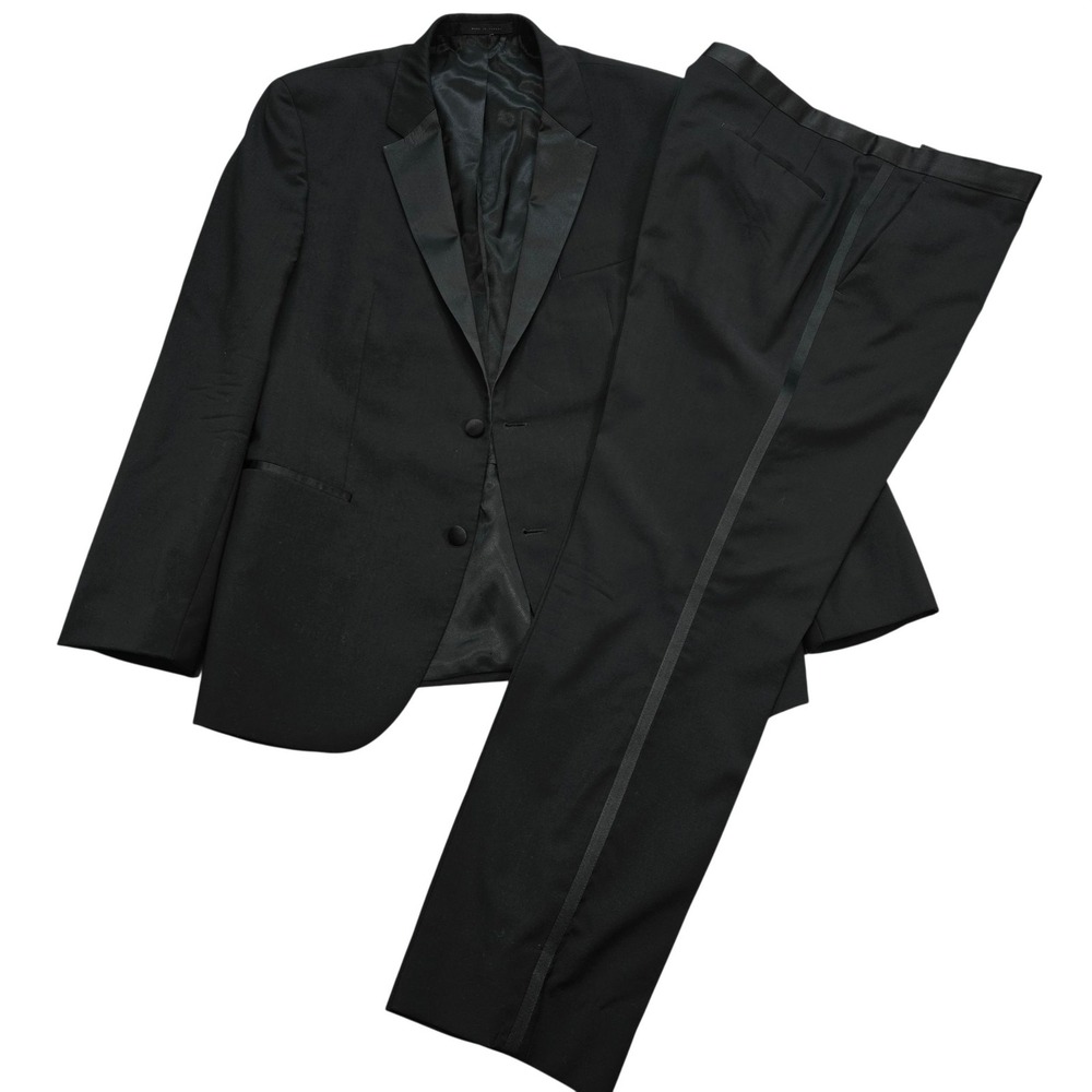 HUGO BOSS Suit Mens 44 Black Tuxedo Slim Single-Breasted Notch Lapel Formal